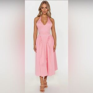 Fashion Nova Mara Pink Corset Halter Midi Dress Size Medium‎ NWT